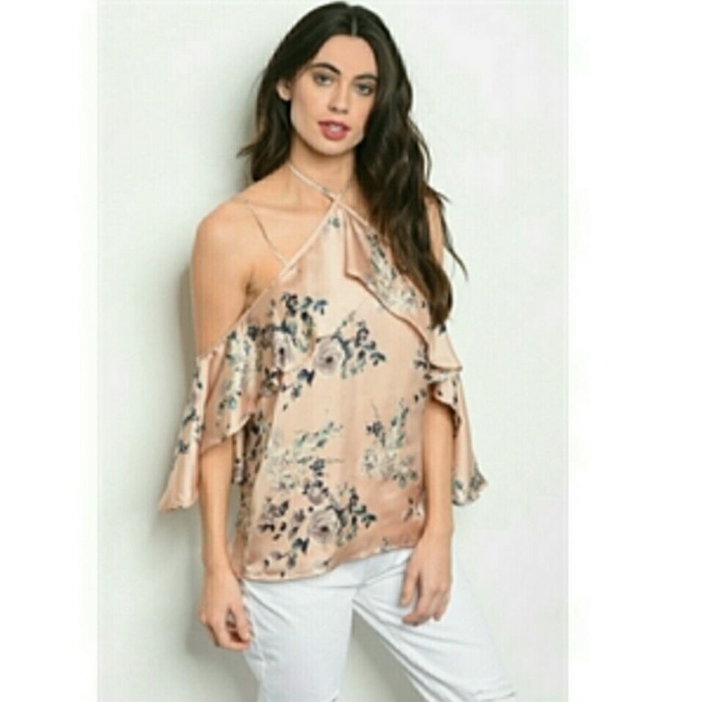 Halter Neckline Satin Floral Top